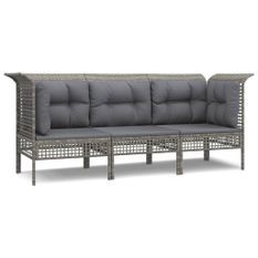 Salon de jardin 3 pcs avec coussins Gris Résine tressée