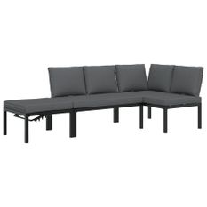 Salon de jardin 3 pcs avec coussins noir aluminium
