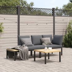 Salon de jardin 3 pcs avec coussins noir aluminium