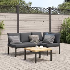 Salon de jardin 3 pcs avec coussins noir aluminium