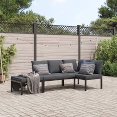 Salon de jardin 3 pcs avec coussins noir aluminium