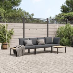 Salon de jardin 3 pcs avec coussins noir aluminium