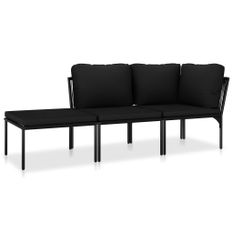 Salon de jardin 3 pcs avec coussins Noir PVC 2