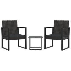 Salon de jardin 3 pcs avec coussins Noir Résine tressée 2