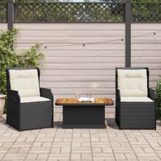 Salon de jardin 3 pcs avec coussins Noir Résine tressée