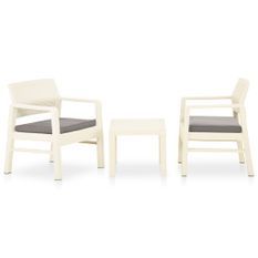 Salon de jardin 3 pcs avec coussins Plastique Blanc