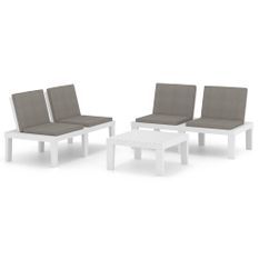 Salon de jardin 3 pcs avec coussins Plastique Blanc 2