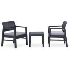 Salon de jardin 3 pcs avec coussins Plastique Gris