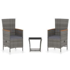 Salon de jardin 3 pcs avec coussins Résine tressée Gris 11