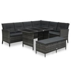 Salon de jardin 3 pcs avec coussins Résine tressée Gris 8