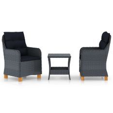 Salon de jardin 3 pcs avec coussins Résine tressée Gris foncé 4