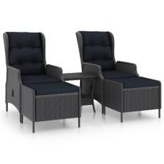 Salon de jardin 3 pcs avec coussins Résine tressée Gris foncé 5
