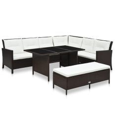 Salon de jardin 3 pcs avec coussins Résine tressée Marron 5