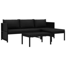 Salon de jardin 3 pcs avec coussins Résine tressée Noir 5