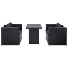 Salon de jardin 3 pcs avec coussins Résine tressée Noir 9