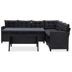 Salon de jardin 3 pcs avec coussins Résine tressée Noir 22