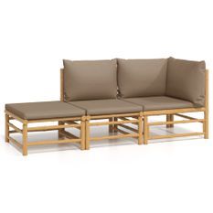 Salon de jardin 3 pcs avec coussins taupe bambou