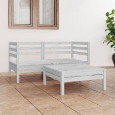 Salon de jardin 3 pcs Blanc Bois de pin massif 6