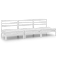 Salon de jardin 3 pcs Blanc Bois de pin massif 7