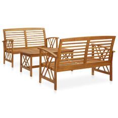 Salon de jardin 3 pcs Bois d'acacia solide 2