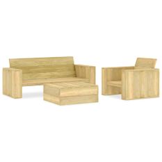 Salon de jardin 3 pcs Bois de pin imprégné 2