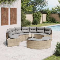 Salon de jardin 3 pcs demi-rond beige résine tressée