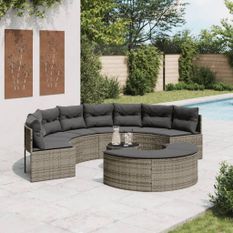 Salon de jardin 3 pcs demi-rond gris résine tressée