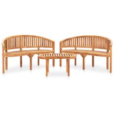 Salon de jardin 3 pcs en forme de banane Bois de teck solide 2