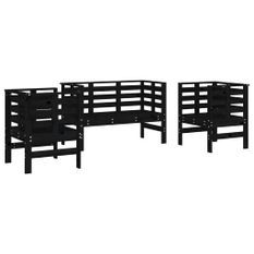 Salon de jardin 3 pcs noir bois massif de pin