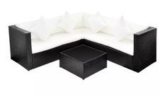 Salon de jardin 3 pièces résine tressée noir et coussins blanc Kim 2