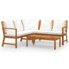 Salon de jardin 4 pcs avec coussin Crème Bois d'acacia solide 6
