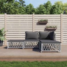 Salon de jardin 4 pcs avec coussins blanc acier