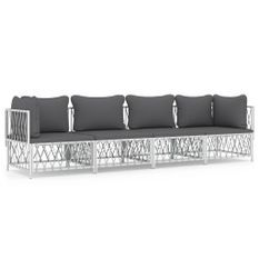 Salon de jardin 4 pcs avec coussins blanc acier