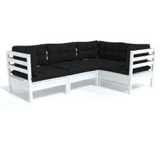 Salon de jardin 4 pcs avec coussins Blanc Bois de pin