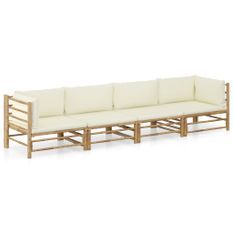 Salon de jardin 4 pcs avec coussins blanc crème Bambou 3