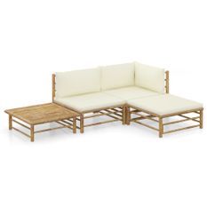 Salon de jardin 4 pcs avec coussins blanc crème Bambou 2