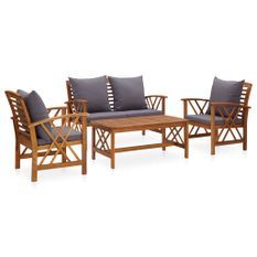 Salon de jardin 4 pcs avec coussins Bois d'acacia solide 16