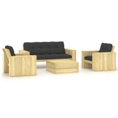 Salon de jardin 4 pcs avec coussins Bois de pin imprégné 3