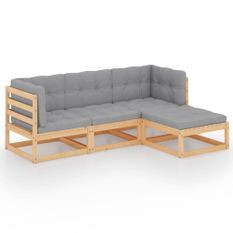 Salon de jardin 4 pcs avec coussins Bois de pin massif 10