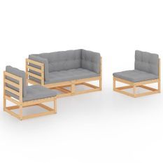 Salon de jardin 4 pcs avec coussins Bois de pin massif 9