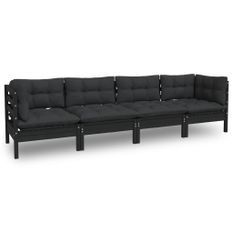 Salon de jardin 4 pcs avec coussins Bois de pin massif 8
