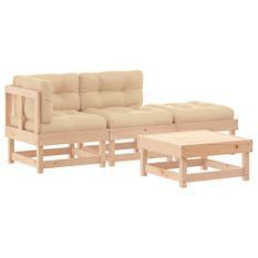 Salon de jardin 4 pcs avec coussins bois massif