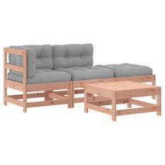 Salon de jardin 4 pcs avec coussins bois massif douglas