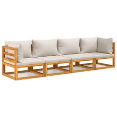 Salon de jardin 4 pcs avec coussins gris clair bois massif