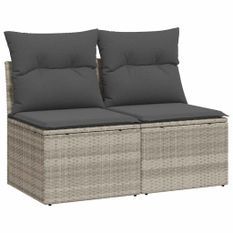 Salon de jardin 4 pcs avec coussins gris clair polyrotin acacia
