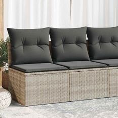 Salon de jardin 4 pcs avec coussins gris clair polyrotin acacia