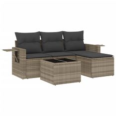 Salon de jardin 4 pcs avec coussins gris clair résine tressée