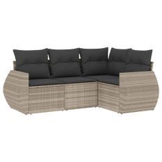 Salon de jardin 4 pcs avec coussins gris clair résine tressée