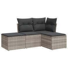 Salon de jardin 4 pcs avec coussins gris clair résine tressée