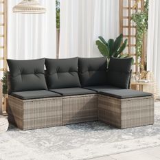 Salon de jardin 4 pcs avec coussins gris clair résine tressée